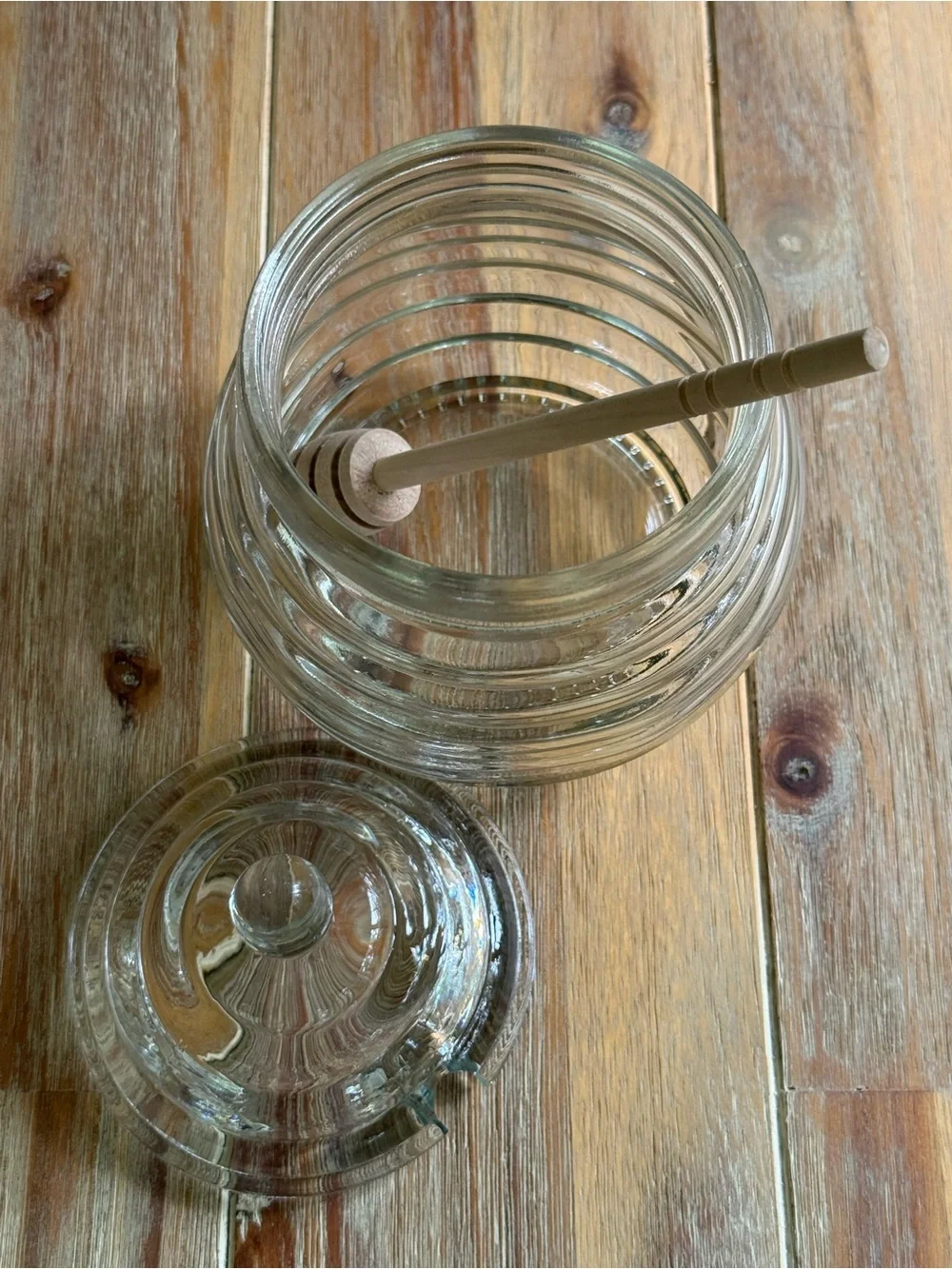 Glass Beehive Honey Dipper Jar